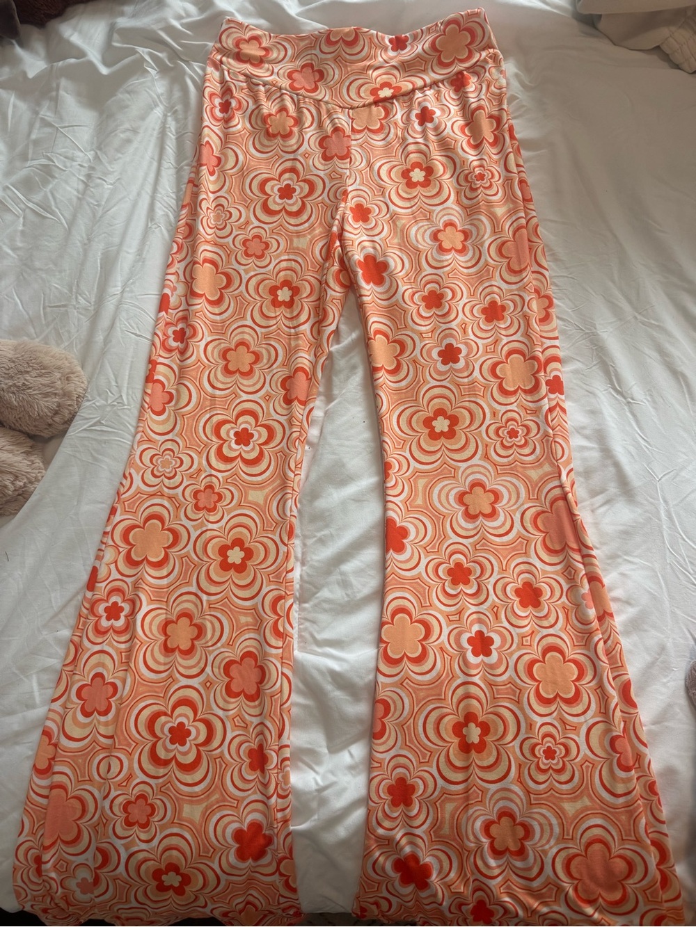 SHEIN Retro Floral Flared Pants in Orange & Cream